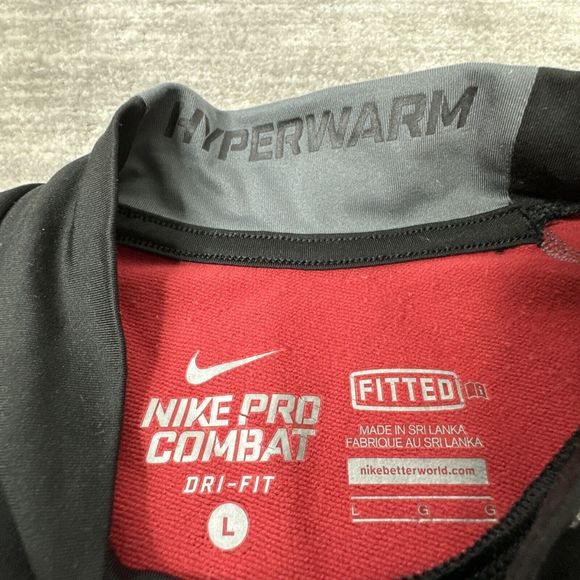 Nike Pro Combat Hyperwarm DriFit Fitted Men's L Black Shirt Long Sleeve - Picture 2 of 11